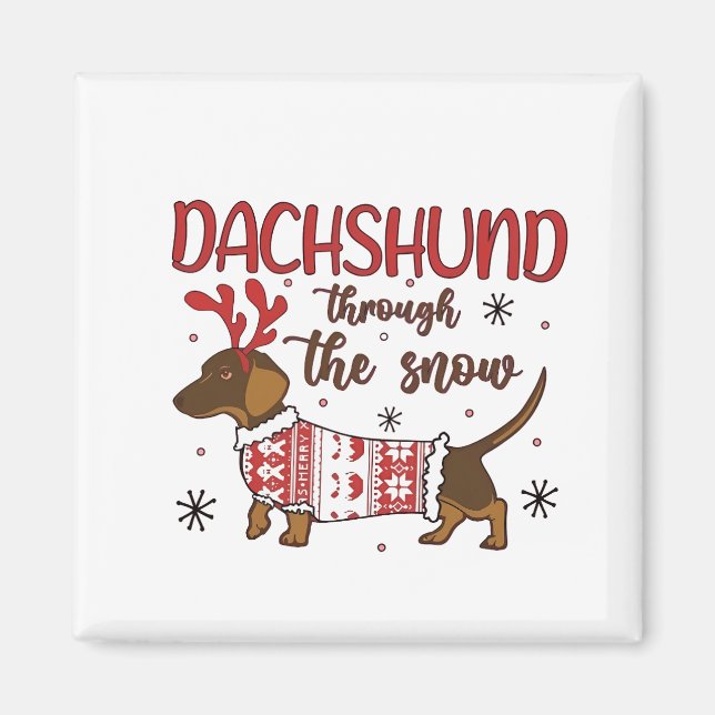 Imã Dachshund Através da Neve Natal Amante de Cães (Frente)