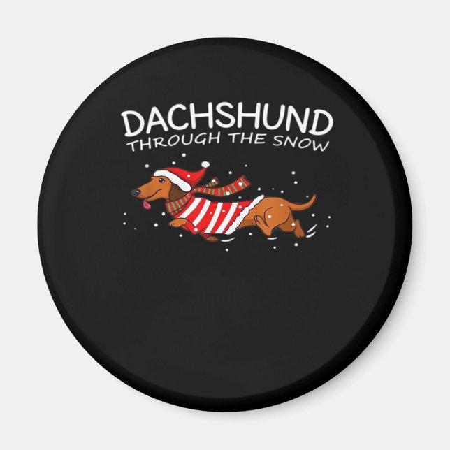 Imã Dachshund Através Do Cão De Natal Engraçado Da Nev (Frente)