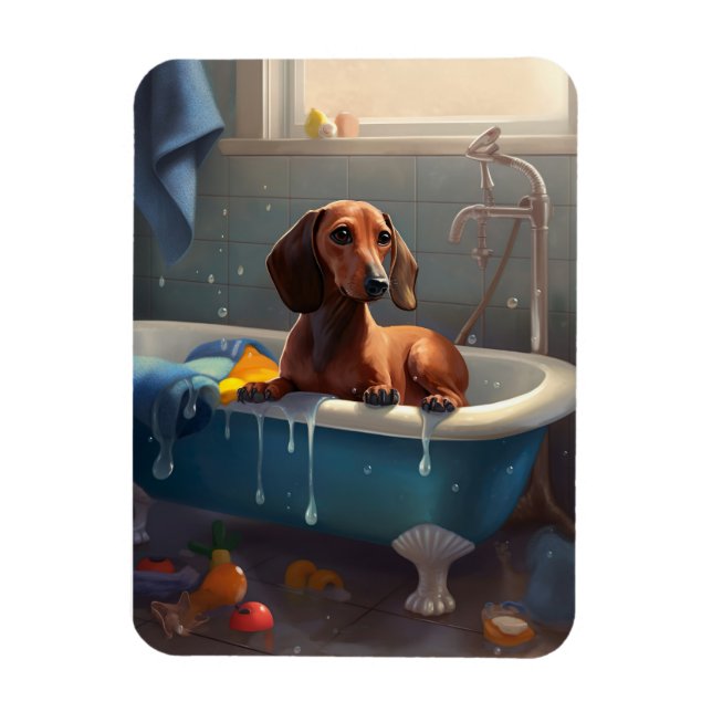 Ímã Dachshund Bathtime (Vertical)
