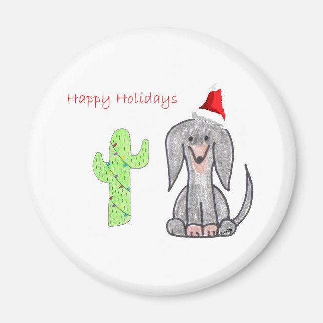 Imã Dachshund Black Cactus Christmas (Frente)