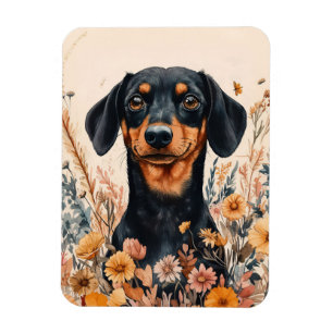 Ímã Dachshund Bonito com Flores Selvagens Flexível