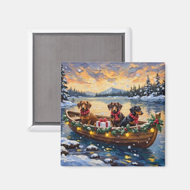 Imã Dachshund Christmas Boat Holiday (Front/Back)