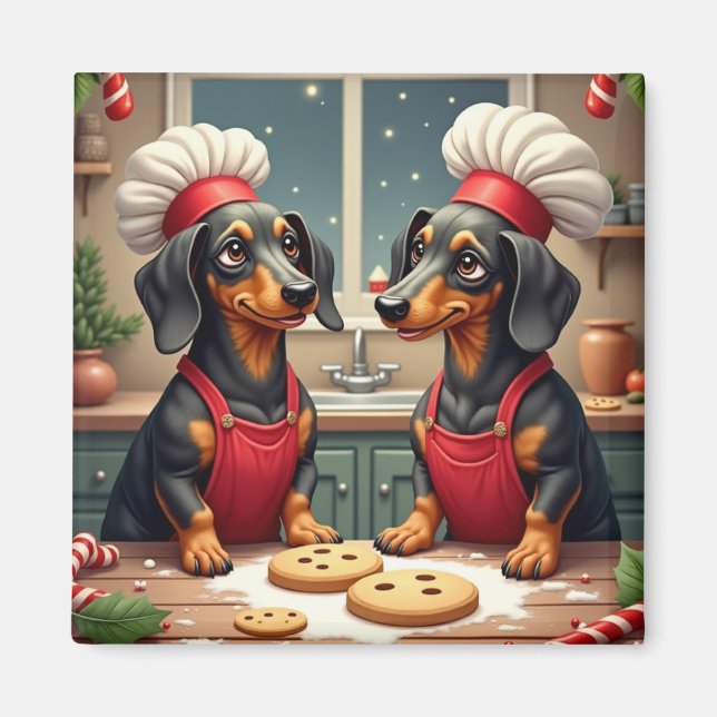 Imã Dachshund Christmas Cookie Bakers Holiday Painting (Frente)