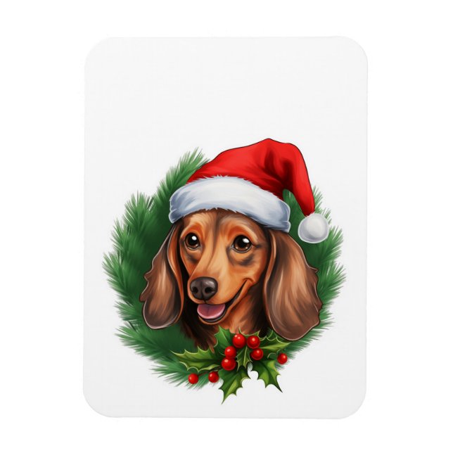 Ímã Dachshund Christmas Wreath (Vertical)
