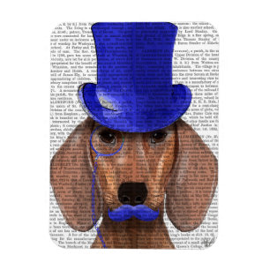 Ímã Dachshund com Chapéu Azul e bigode Azul