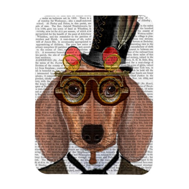 Ímã Dachshund com Chapéu e Óculos Superiores (Vertical)