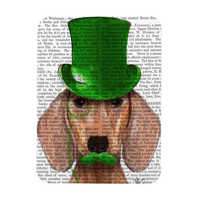Ímã Dachshund com chapéu verde e bigode (Vertical)