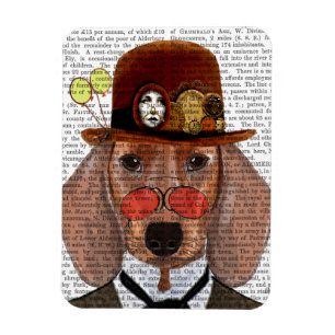 Ímã Dachshund com o Chapéu de Bowler Steampunk