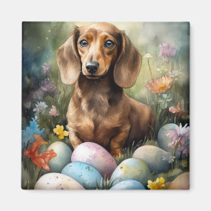 Imã Dachshund com Ovos de Páscoa