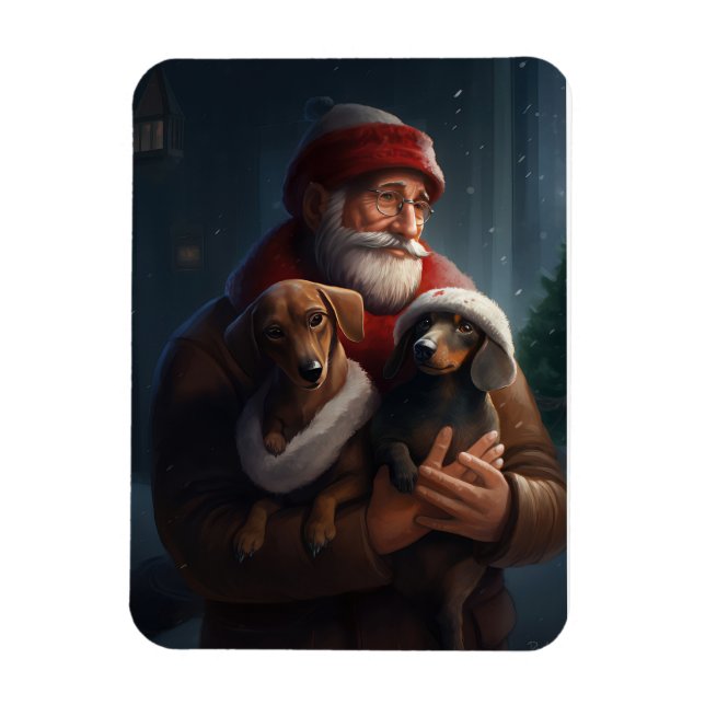 Ímã Dachshund Com Papai Noel Natal Festivo (Vertical)