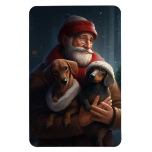 Ímã Dachshund Com Papai Noel Natal Festivo