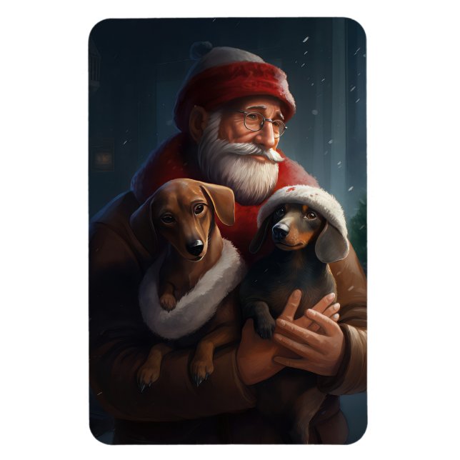 Ímã Dachshund Com Papai Noel Natal Festivo (Vertical)