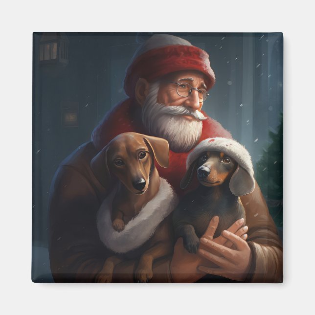 Imã Dachshund Com Papai Noel Natal Festivo (Frente)