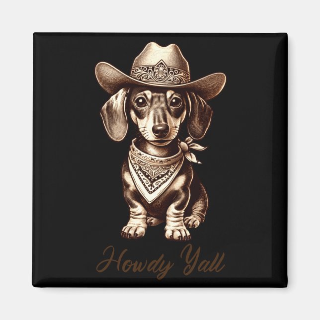Imã Dachshund Cowboy Cute Sausage Dog Cowboy Weiner Pu (Frente)