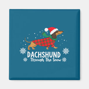 Imã Dachshund de Natal Através da Neve Cachorro Salsic