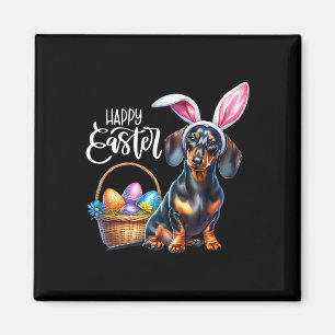 Imã Dachshund de Orelha de Coelho Ovos de Páscoa Feliz