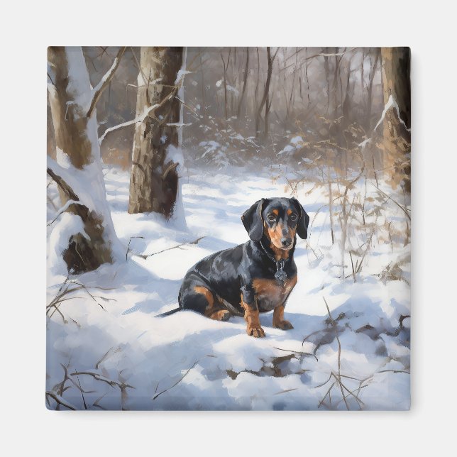 Imã Dachshund Deixe Nevar Natal (Frente)