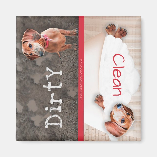 Imã Dachshund Dishwasher Magnet Dirty Doxie Clean Red (Frente)