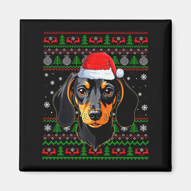 Imã Dachshund Dog Christmas Ugly Sweater Santa Adults  (Frente)