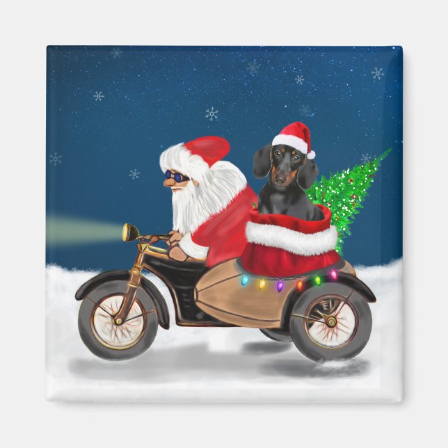 Imã Dachshund Dog Natal Papai Noel (Frente)