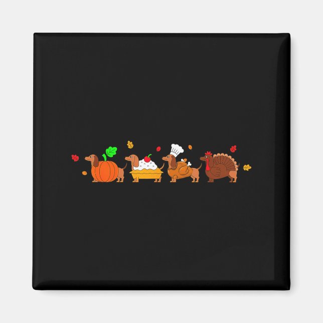 Imã Dachshund Dog Pumpkin E Turkey Thanksgiving  (Frente)