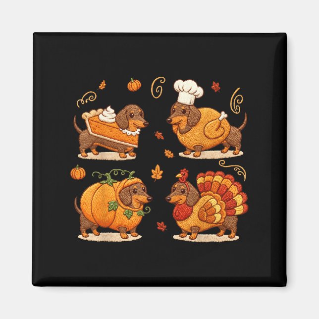 Imã Dachshund Dog Pumpkin E Turkey Thanksgiving Men Wo (Frente)