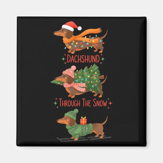 Imã Dachshund Dogs Christmas Sweater Dachshund Through (Frente)