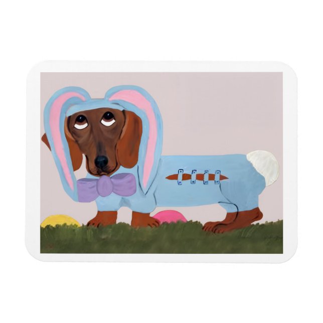 Ímã Dachshund Easter Bunny Card (Horizontal)