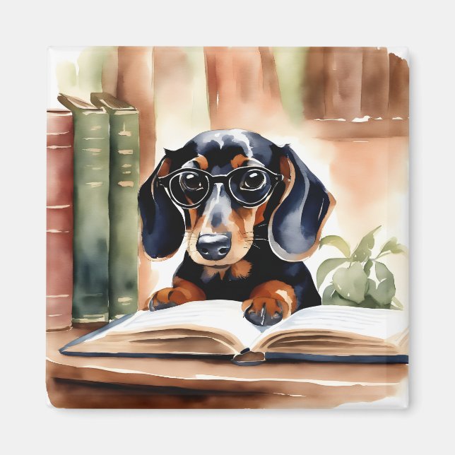 Imã Dachshund em Arte de Aquarela (Frente)