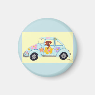 Imã Dachshund em carro Hippie