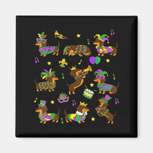 Imã Dachshund Engraçado Arte Gráfica Mardi Gras Salsic