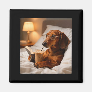 Imã Dachshund engraçado bebendo café gelado amante do