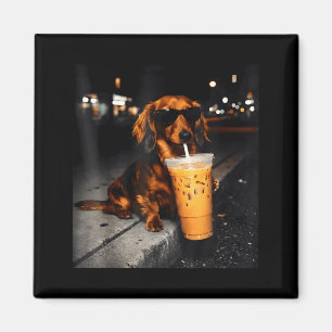 Imã Dachshund engraçado bebendo café gelado meme de ca