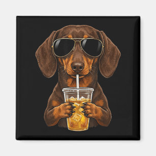 Imã Dachshund engraçado bebendo café gelado meme de ca