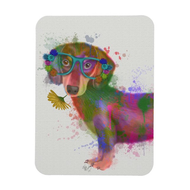 Ímã Dachshund & Glass Rainbow Splash (Vertical)