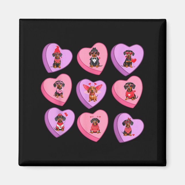 Imã Dachshund Hearts Candy Valentines Weiner Dog Pet L (Frente)