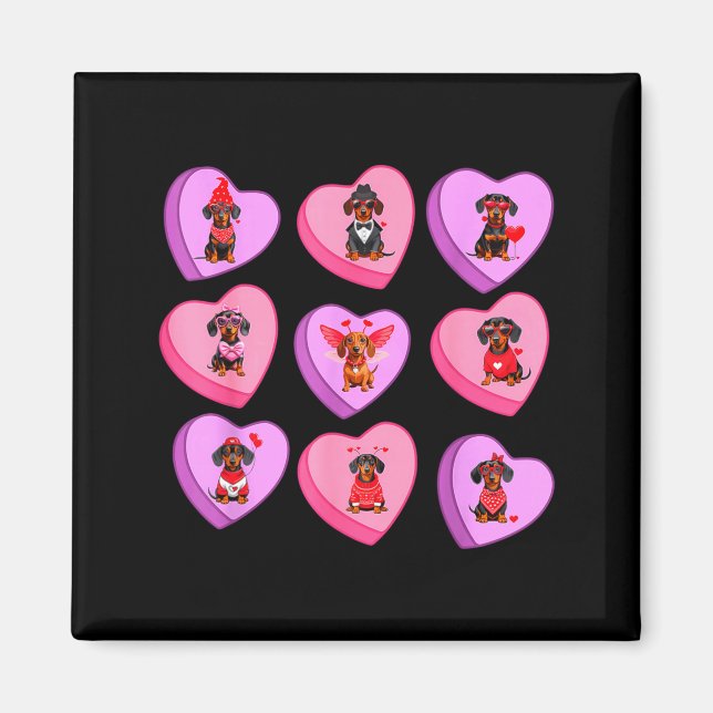 Imã Dachshund Hearts Candy Valentines Weiner Dog Pet L (Frente)