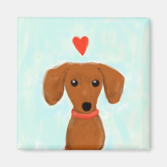 Imã Dachshund Love | Cachorro-escancarado com coração (Frente)