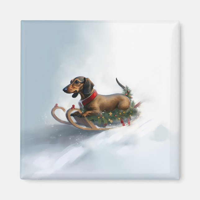 Imã Dachshund Natal neve inverno (Frente)