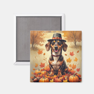 Imã Dachshund No Outono Deixa Arte De Ação De Graças
