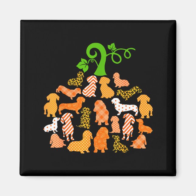 Imã Dachshund Pumpkin Shape Plaid Leopard Dog Autumn H (Frente)