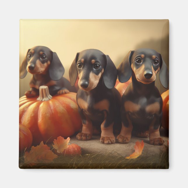Imã Dachshund Puppy Autumn Delight Pumpkin (Frente)