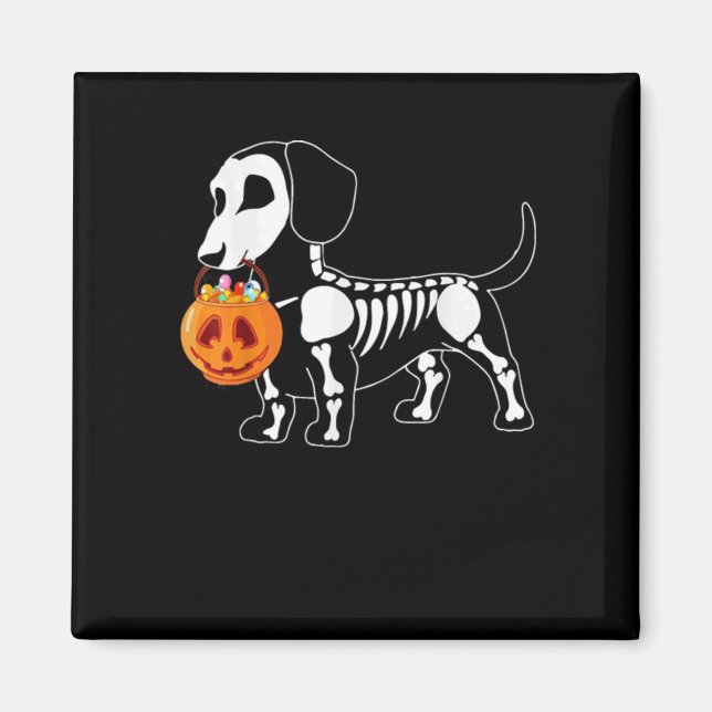 Imã Dachshund Skeleton Halloween (Frente)