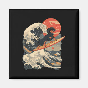 Imã Dachshund Surfando a Grande Onda Japonesa _1