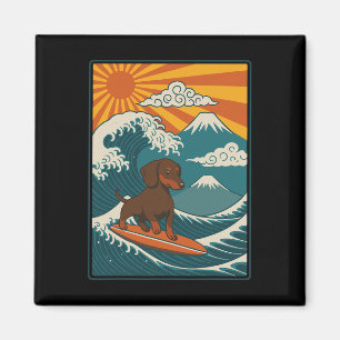 Imã Dachshund Surfando Onda Japonesa Cachorro Salsicha