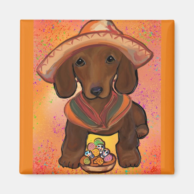 Imã Dachshund Vermelho (Frente)