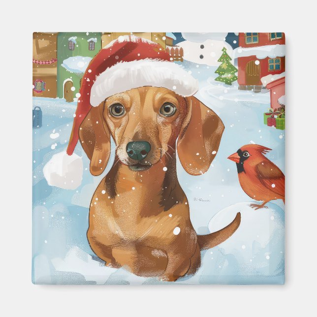Imã Dachshund Winter Wonderland Natal Joy (Frente)