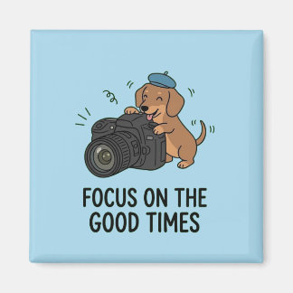 Imã Dachshund With Camera "Focus on Good Times" Blue 