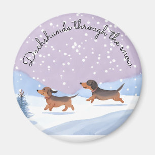 Imã Dachshunds Neve Fofo Cachorro Salsicha Doxie Natal