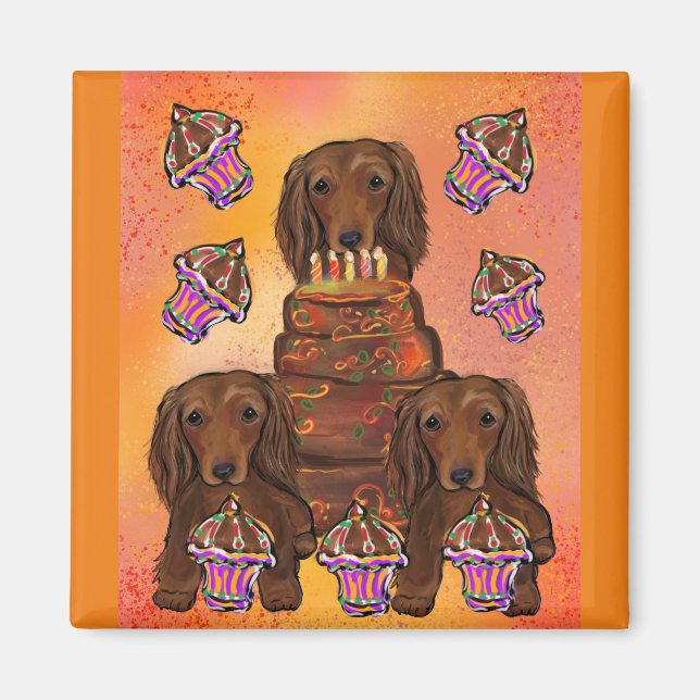 Imã Dachshunds Vermelhos de Cabelo Longo (Frente)